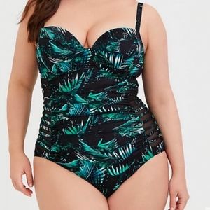 Torrid - Swim Tropical Palm Print One Piece Strappy Mesh Swimsuit - Size 2 18/20